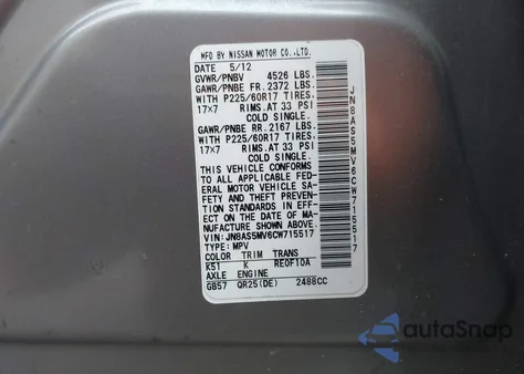 2012 Nissan Rogue Sv z USA, uszkodzony, nr VIN JN8AS5MV6CW715517